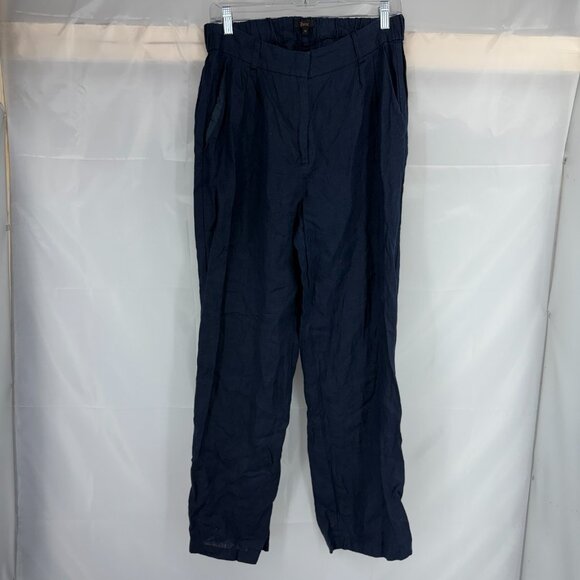 Quince Women 10 100% Linen Trouser Pant Pleated Navy Blue Breathable Lightweight - Picture 1 of 12